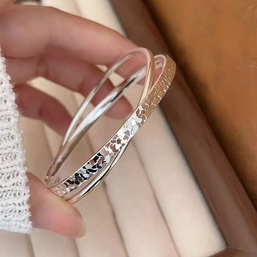 B47【约22g4N】足银9999碎冰冰素圈双环实心闭口镯A47C85