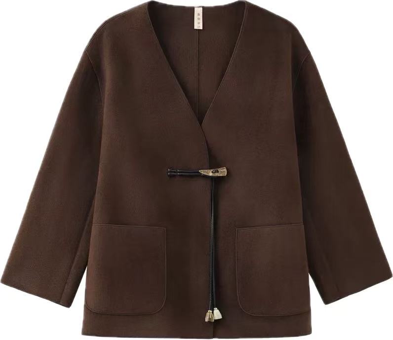 秋冬款直下摆风格宽松短款纯色毛呢外套