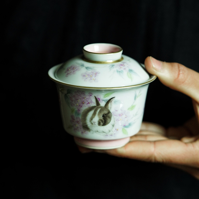 【非遗甄选】雲由粉兔子小马蹄盖碗（雲由S0116）