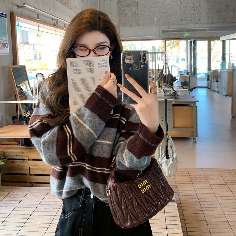 “老钱模范生”羊绒真丝羊毛混纺 高智学院感条纹POLO套头毛衣！