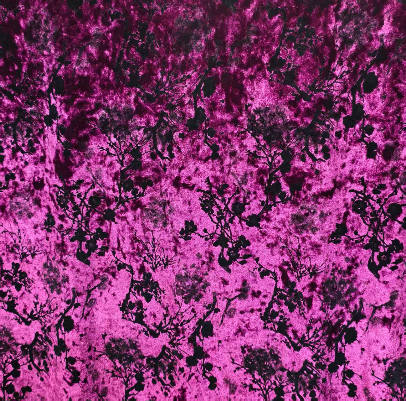 韩国绒紫红植绒紫棠花影 旗袍连衣裙面料