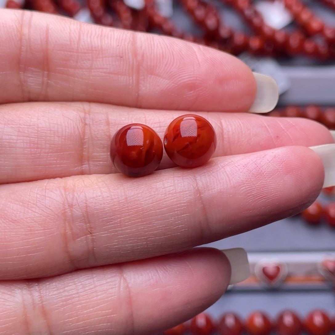 团***跟南红玛瑙未镶嵌配珠9.3mm瓦西柿子牛血火焰老型珠高品