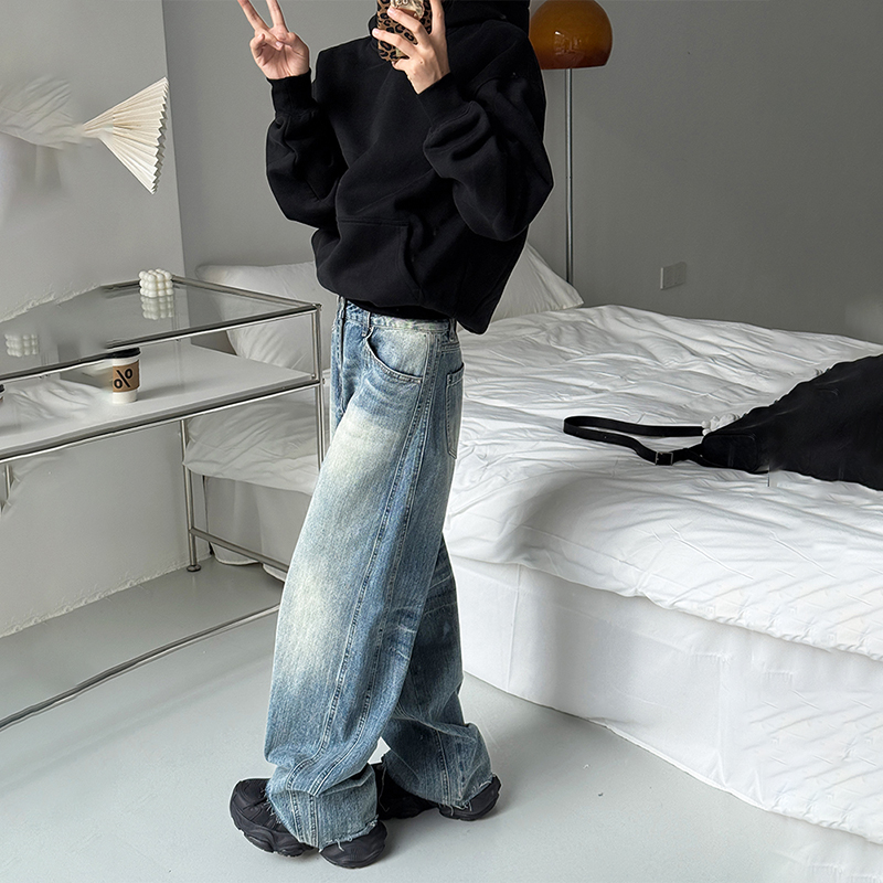 美式复古弯刀阔腿牛仔裤子女2025秋季新款高腰宽松显瘦加长直筒裤