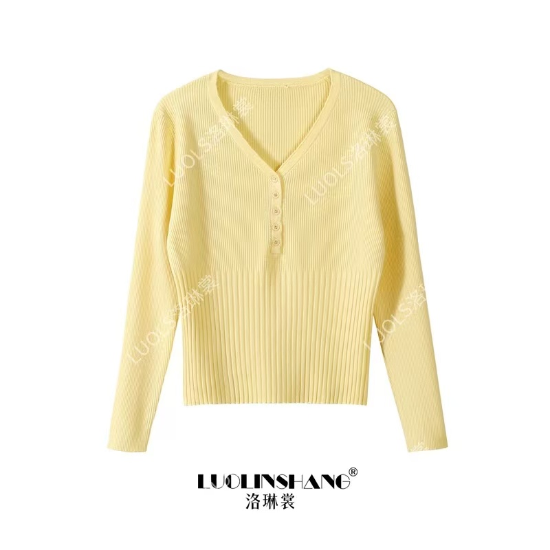 秋季别致V领针织打底衫修身显瘦薄款收腰高级感毛衣2025新款上衣