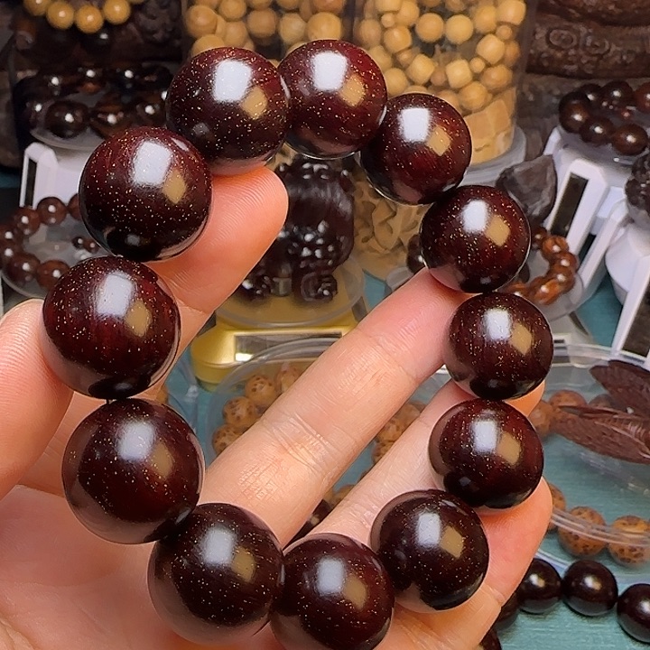 木小叶紫檀佛珠手串2.0爆满金星