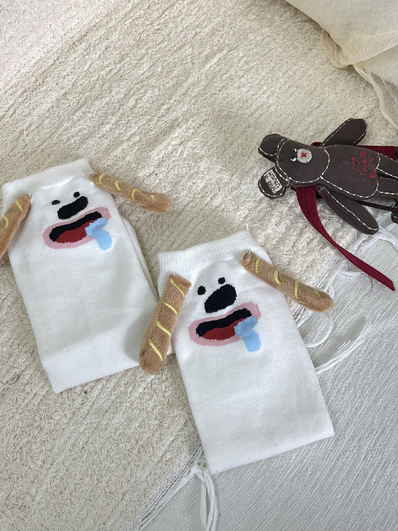 法棍刺绣小狗袜｜立体耳朵中筒袜无跟袜男女童宝宝四季袜