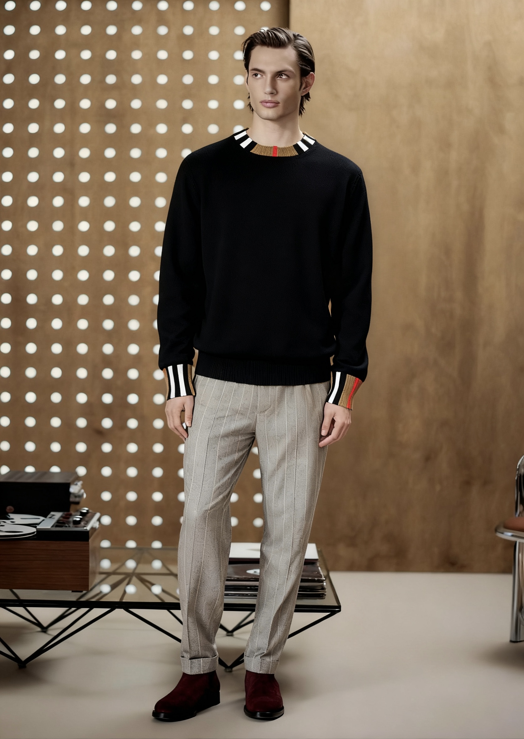 "11275版" 老钱风经典格纹黑色长袖针织衫  奢侈品代工厂