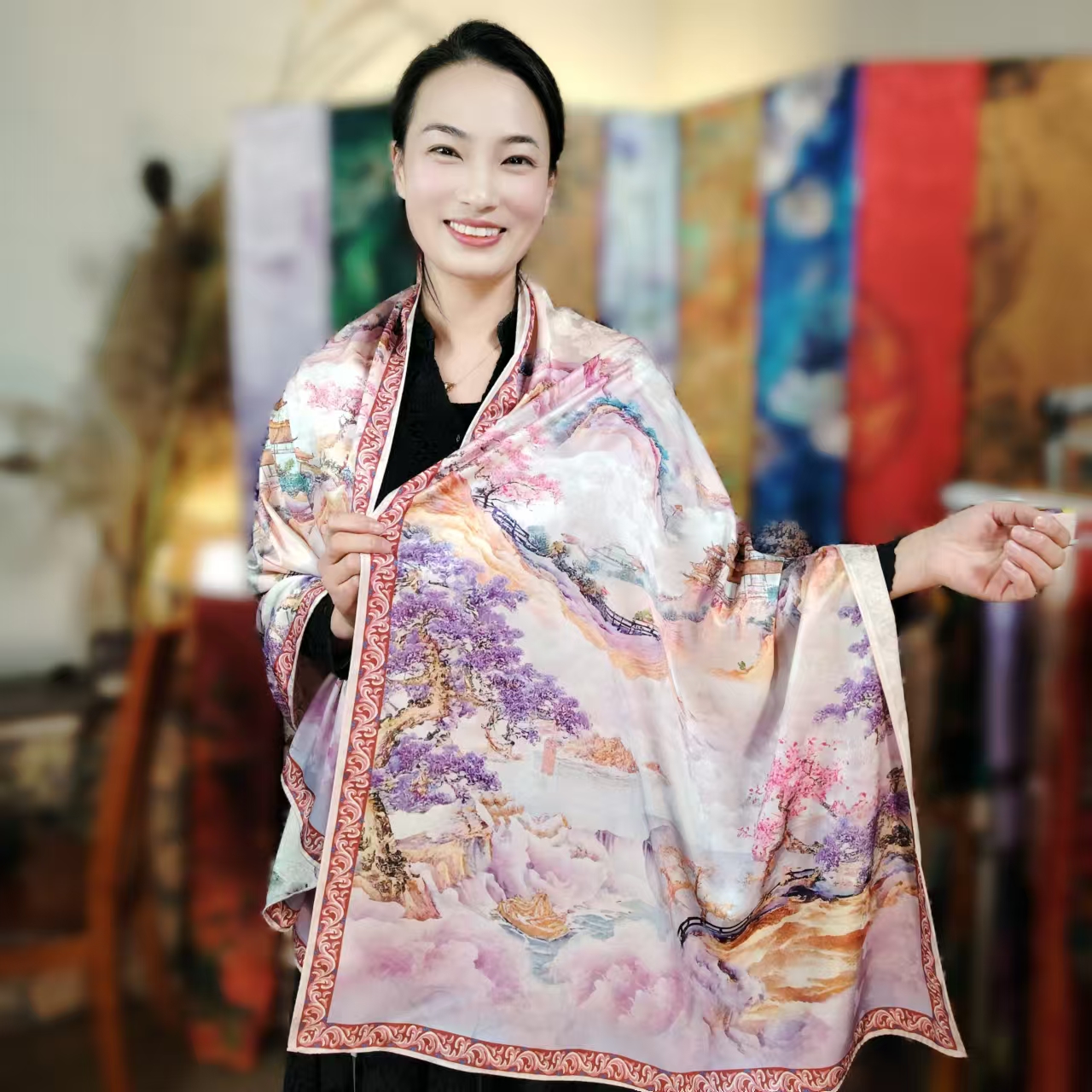 【百里画廊】暗花題纹180*70香云披肩外搭洋气高档2025年新款长巾