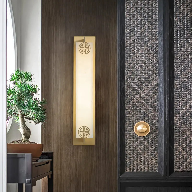 高端全铜新中式卧室云石壁灯简约大气书房中国风客厅背景墙灯禅意