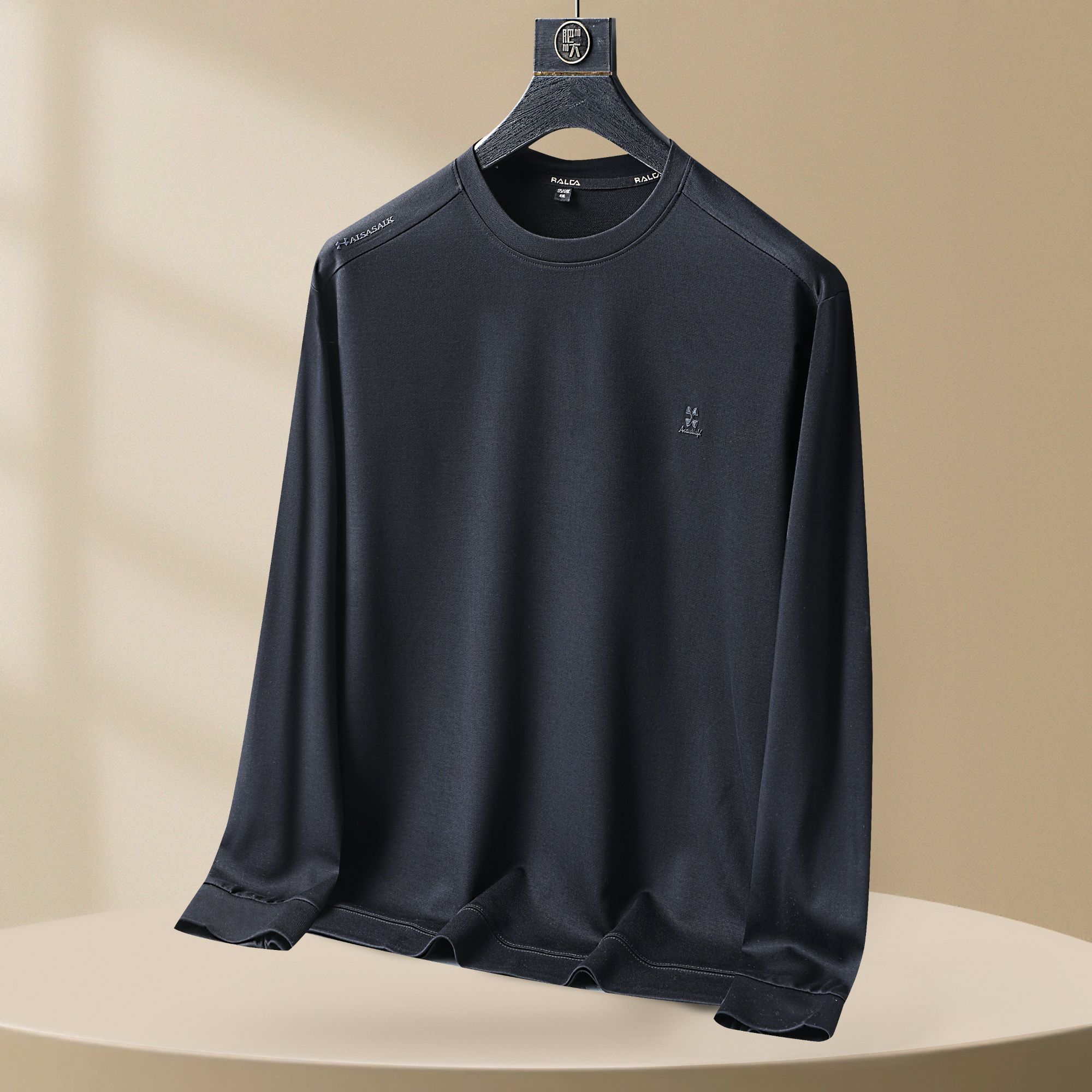 霸王鼠大码男士春季新款加肥加大纯色宽松商务休闲圆领长袖卫衣