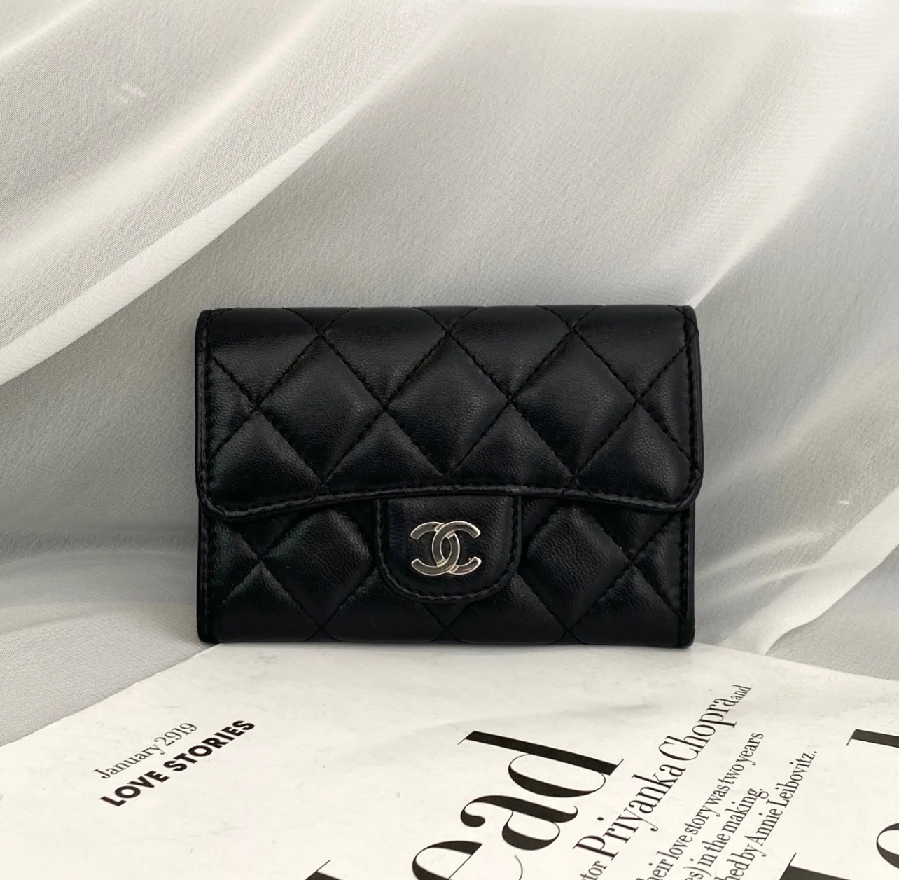 95新 Chanel/香奈儿 黑银cf卡包 11cm 24开 14383645