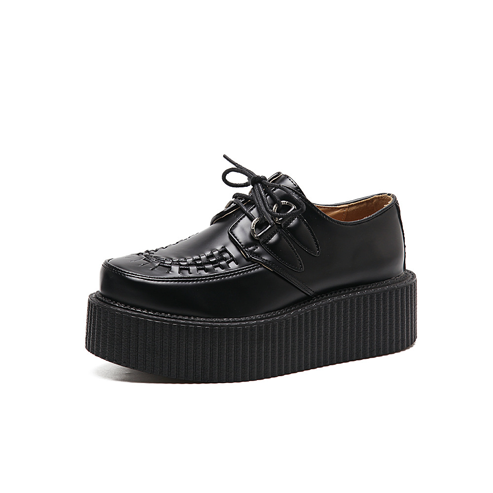 LJH原宿复古松糕鞋女英伦学院圆头系带单鞋欧美休闲百搭厚底鞋