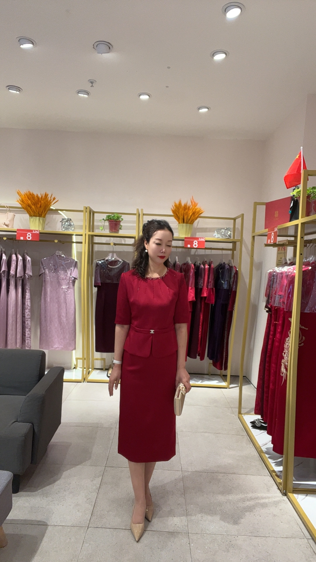高端时尚遮肚喜婆婆结婚喜服假两件连衣裙春秋适用