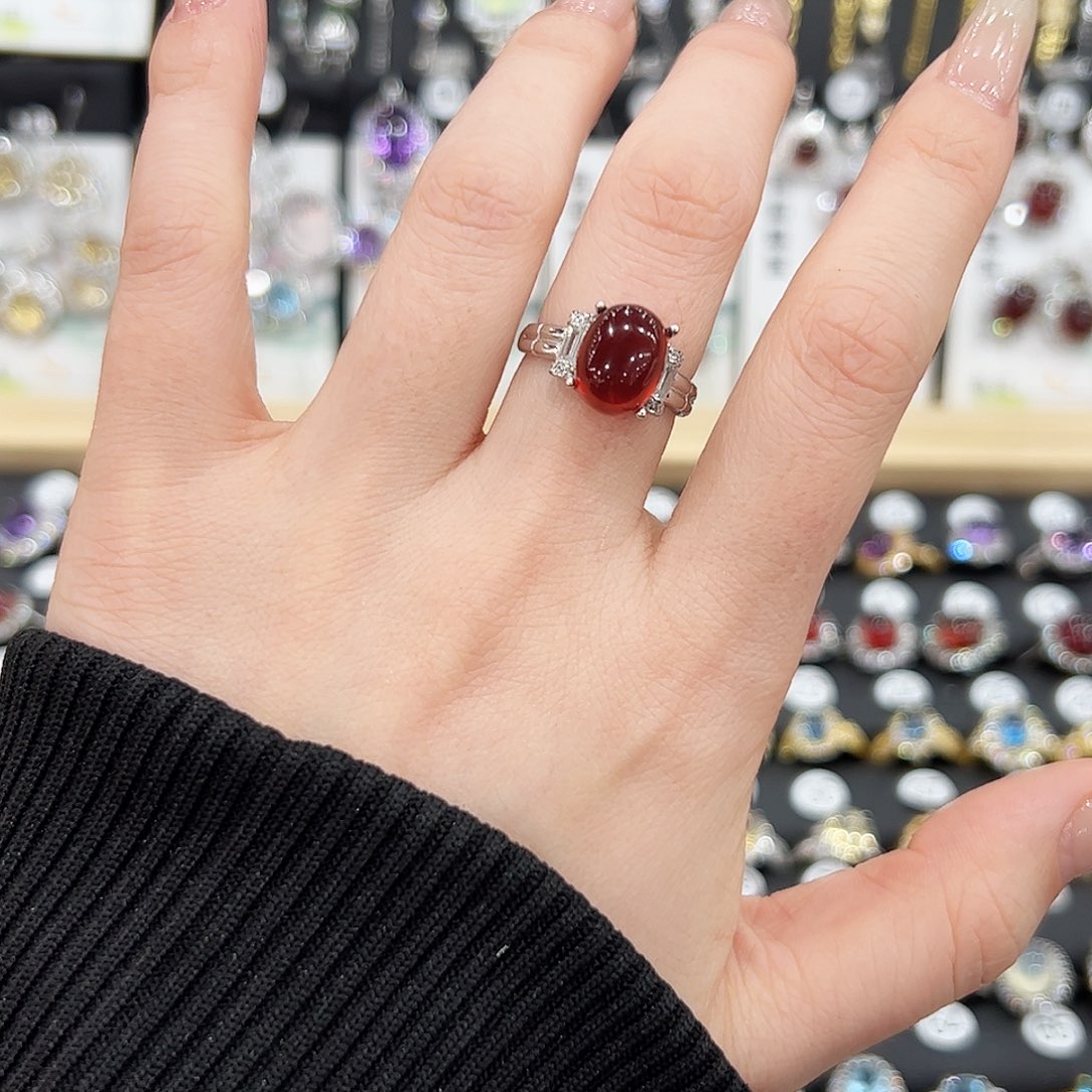 红宝石戒指银S925镶嵌戒指