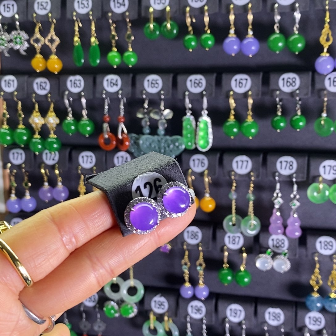 银S925镶嵌翡翠耳饰126