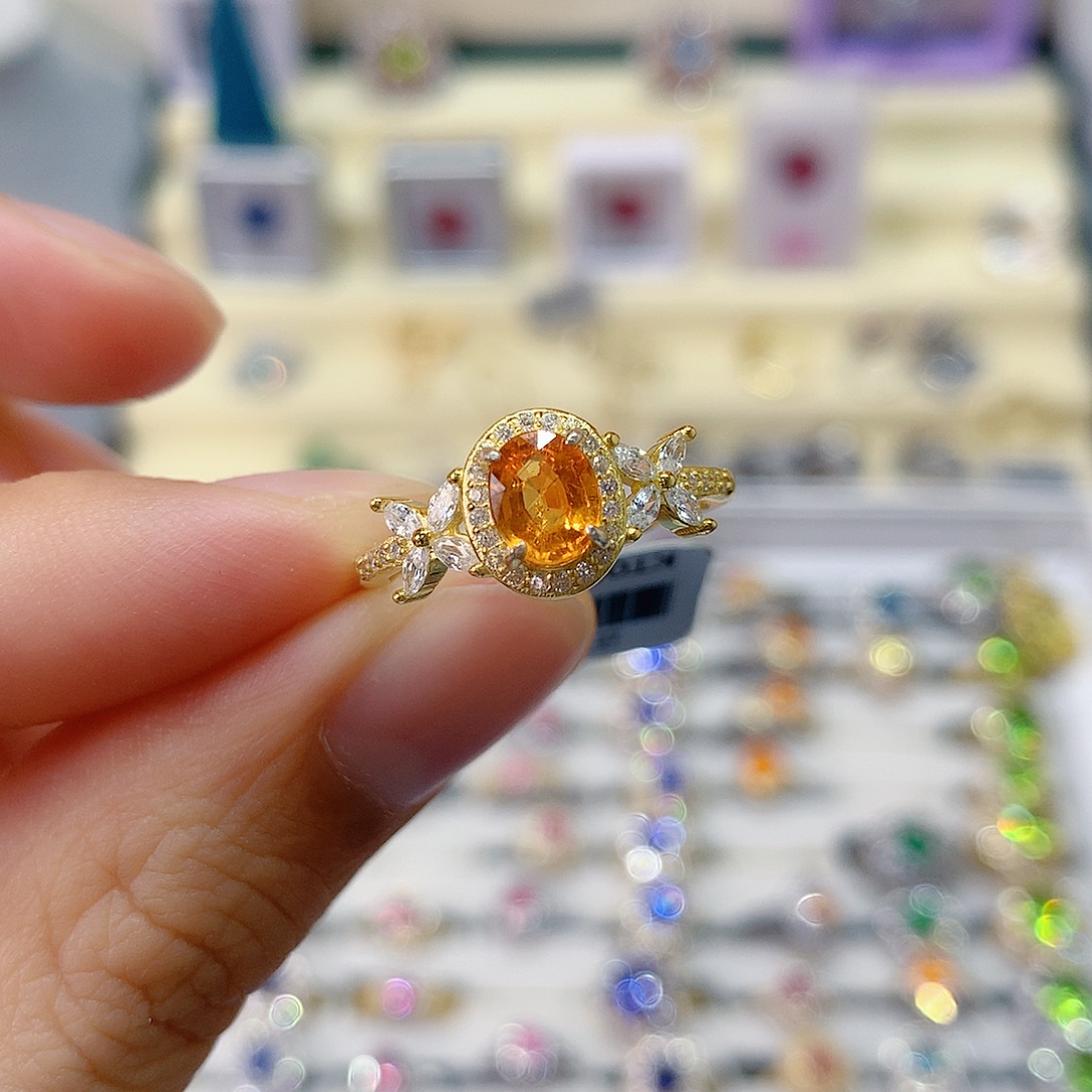 银S925镶嵌戒指石榴石（芬达石）