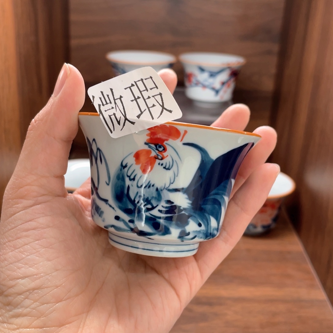 釉下彩纯手绘有瑕