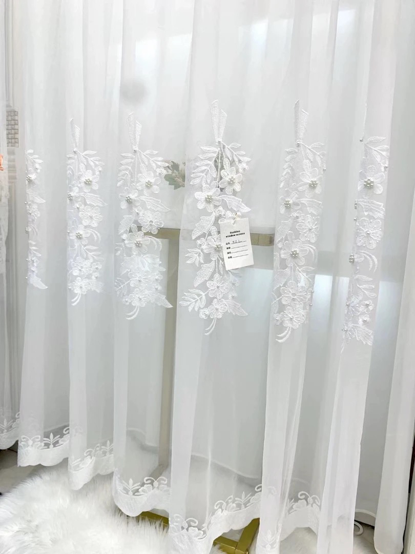 0775白花珍珠成品纱帘 M