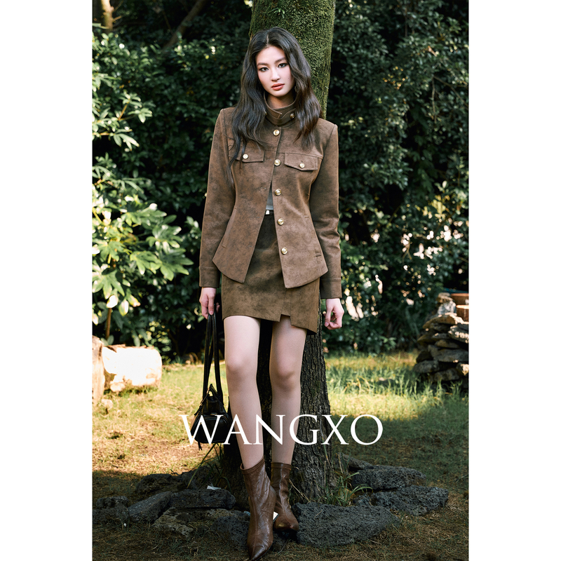 WANGXO 摩登擦色工装夹棉保暖夹克套装2581075W