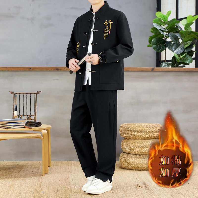 冬季新款中国风夹克套装男加棉加厚保暖棉衣外套中式复古休闲唐装