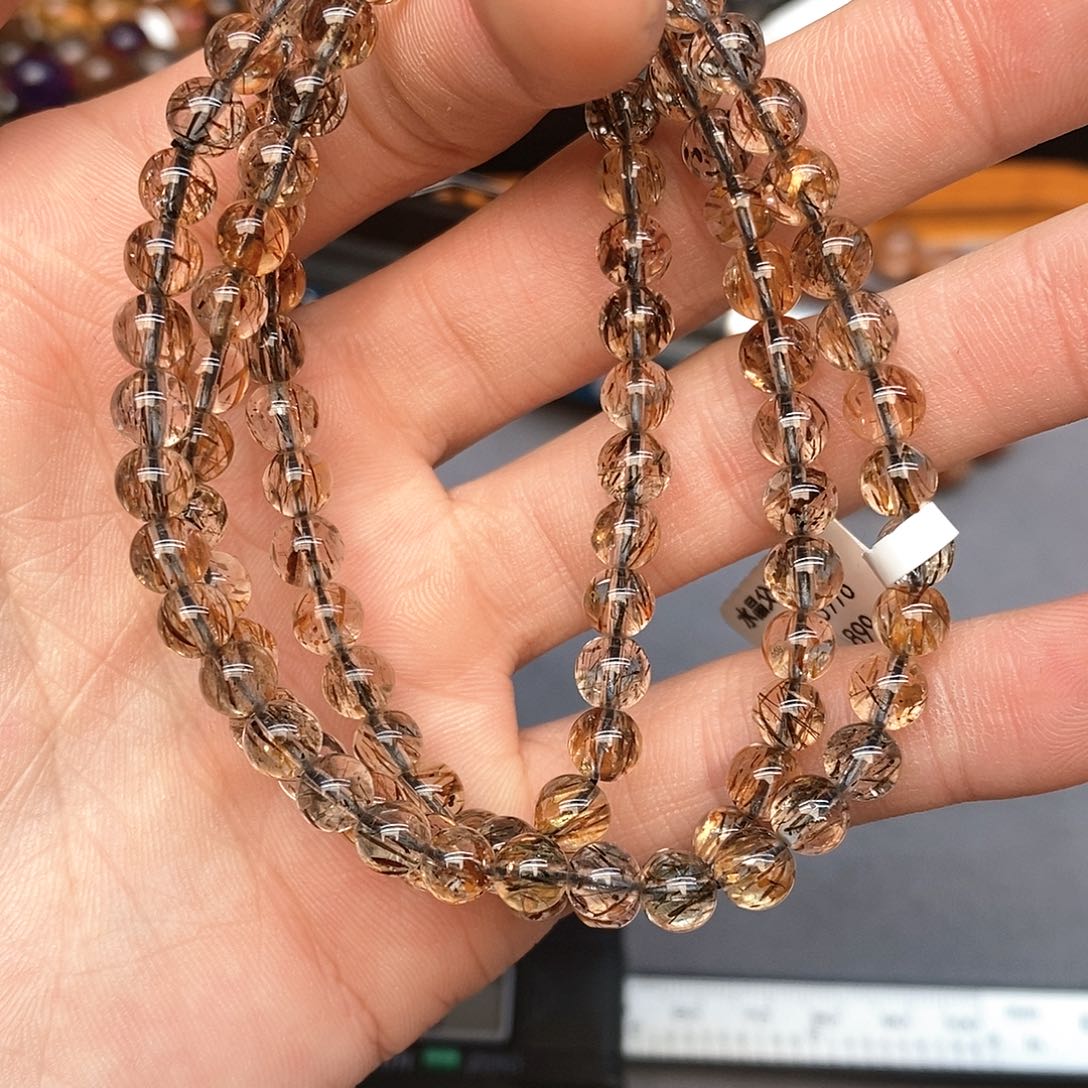 水晶手链未镶嵌2黑金超七多圈