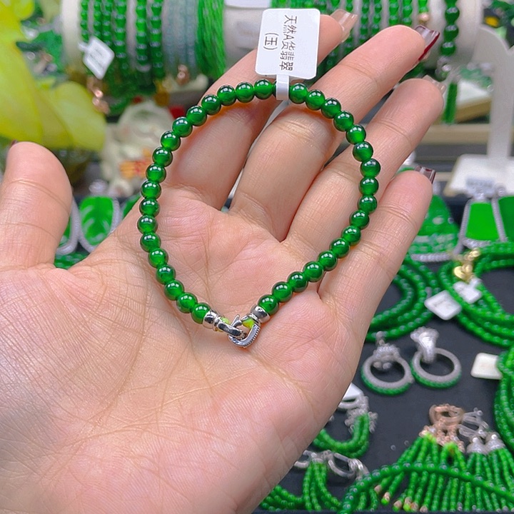 翡翠手链未镶嵌小***顏圆珠手链5