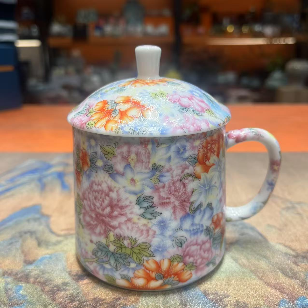 友名陶瓷 珐琅彩御品二件套办公杯茶水分离杯5702（直播专享）