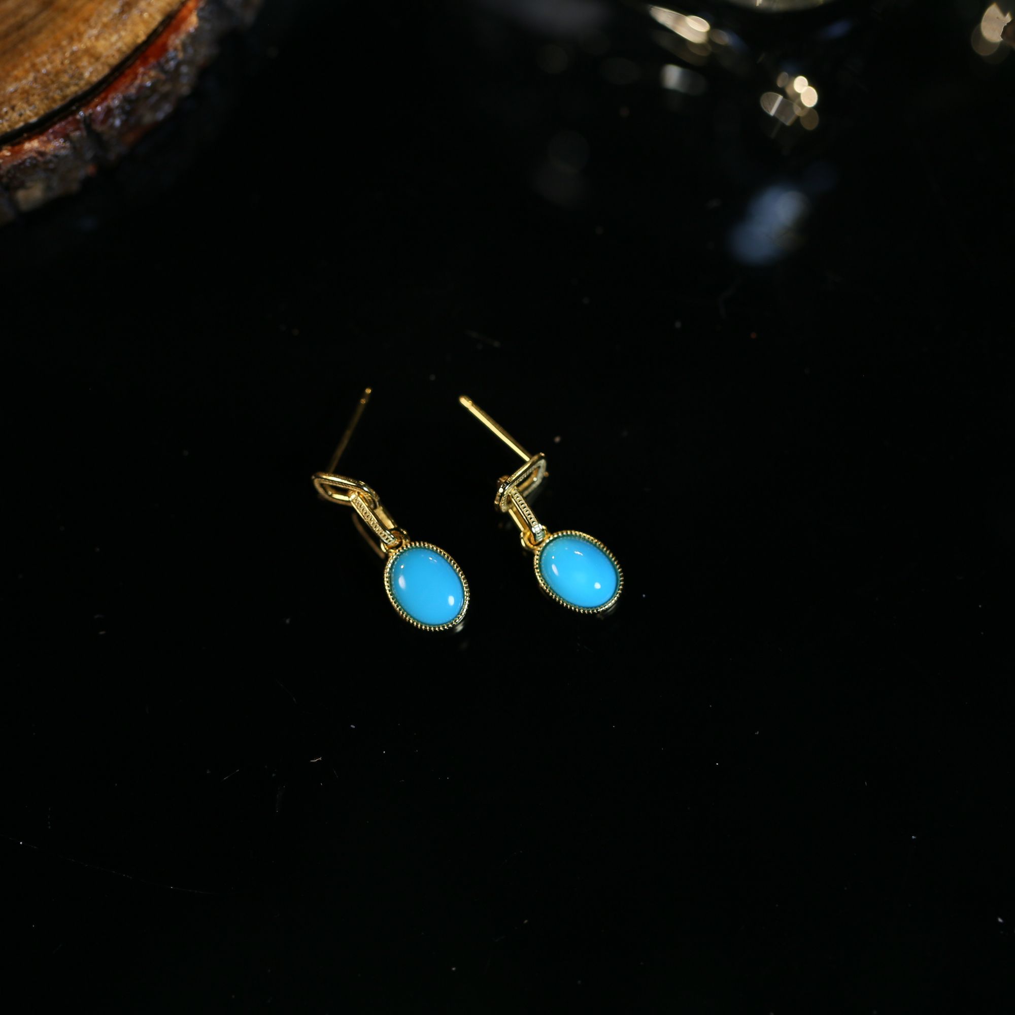 【娇娇专属*】安曼博S925银绿松石绿松旦面耳环(约6*8mm) XZ0138BZ