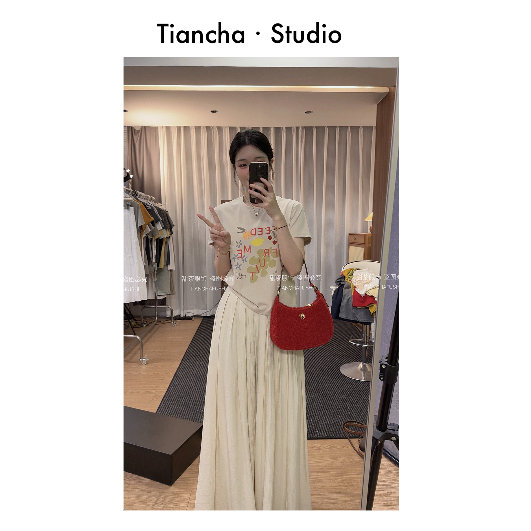 sweet c【水果字母】M550#夏新款韩系小众女正肩显瘦气质百搭