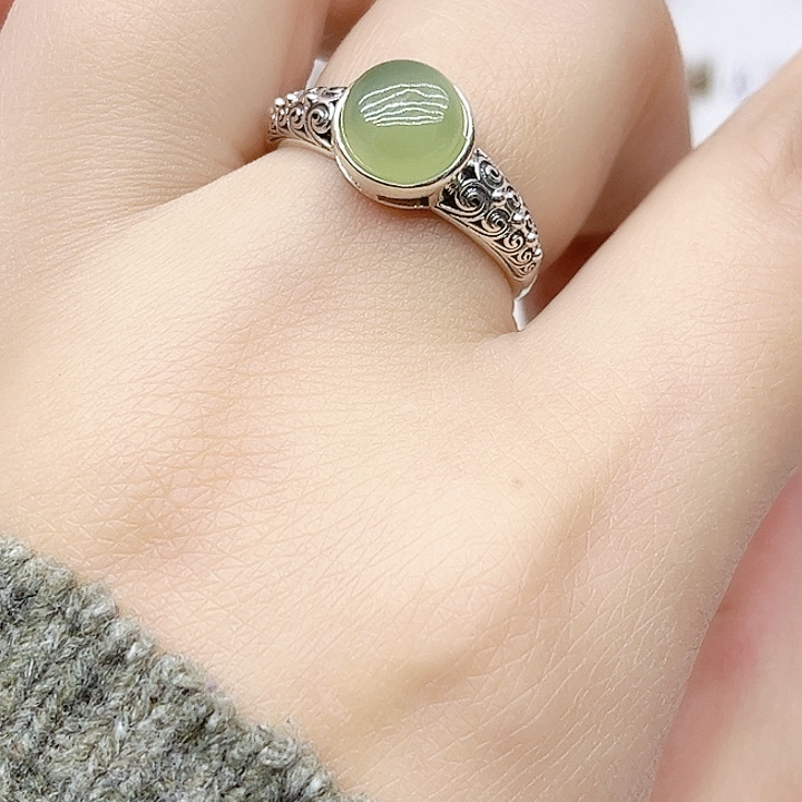 和田玉戒指银S925镶嵌天然