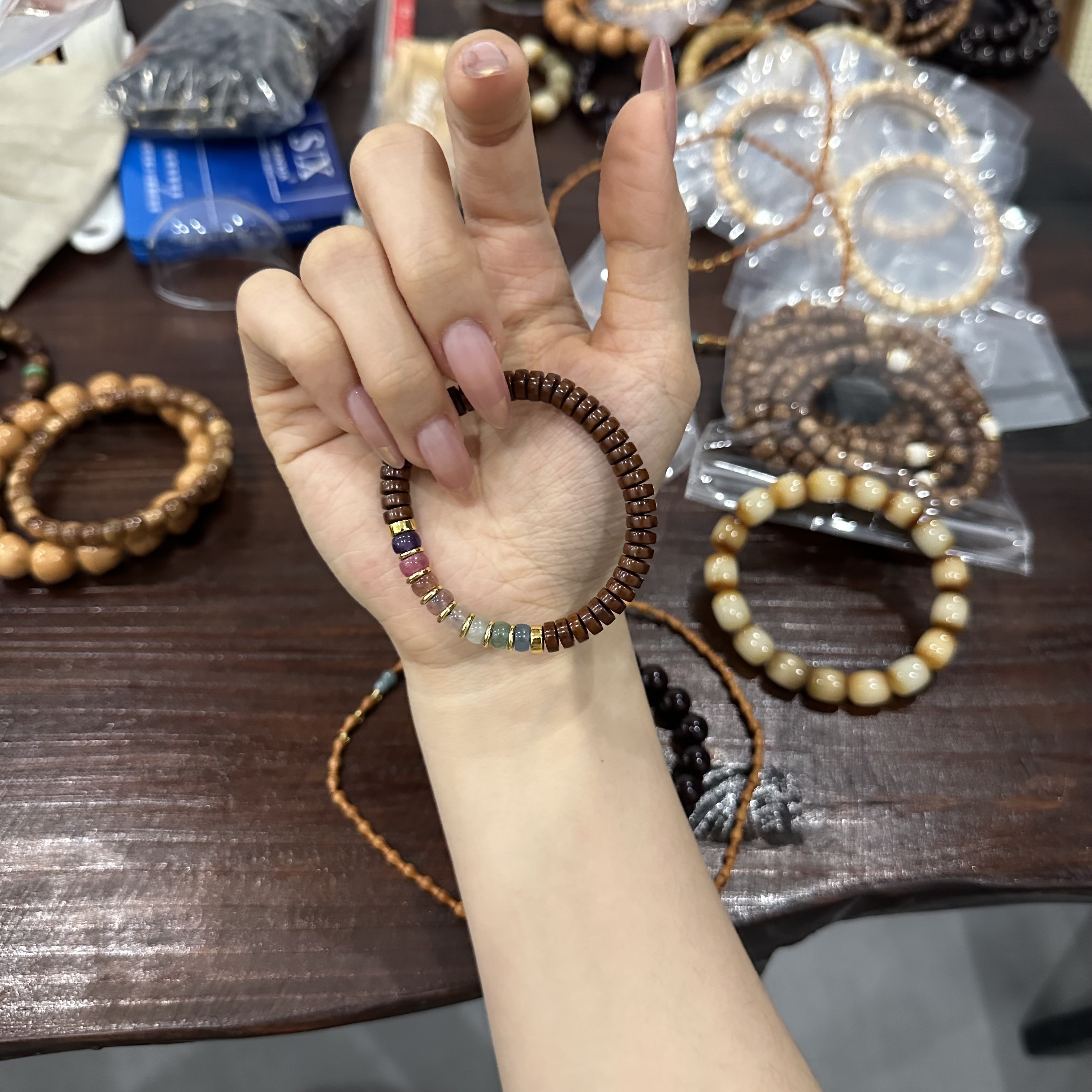 【木阳精工】紫金鼠3*7薯片 带彩色隔片 单圈手串