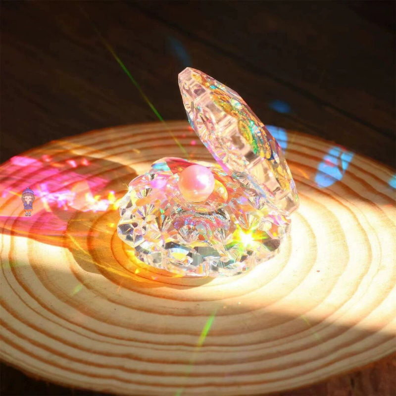 太阳捕手河蚌珍珠贝壳水晶光之立方体生日礼物居家办公水晶摆件