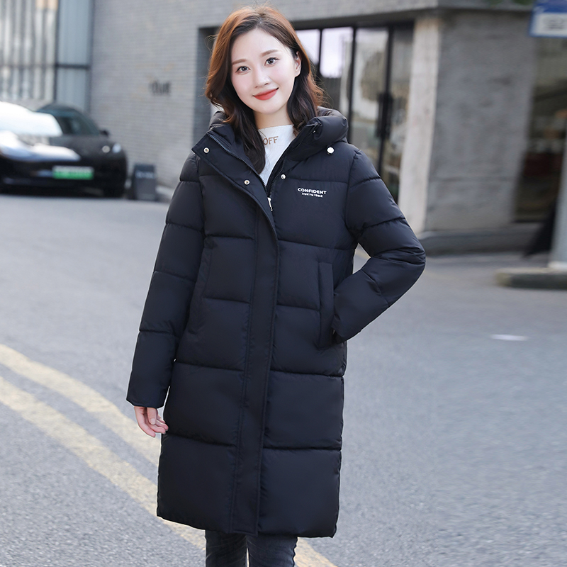 2025年中长过膝款加厚棉服宽松休闲连帽款冬季保暖棉袄