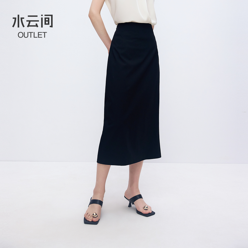 【半身裙】水云间黑色直筒半身裙女中长款12420465