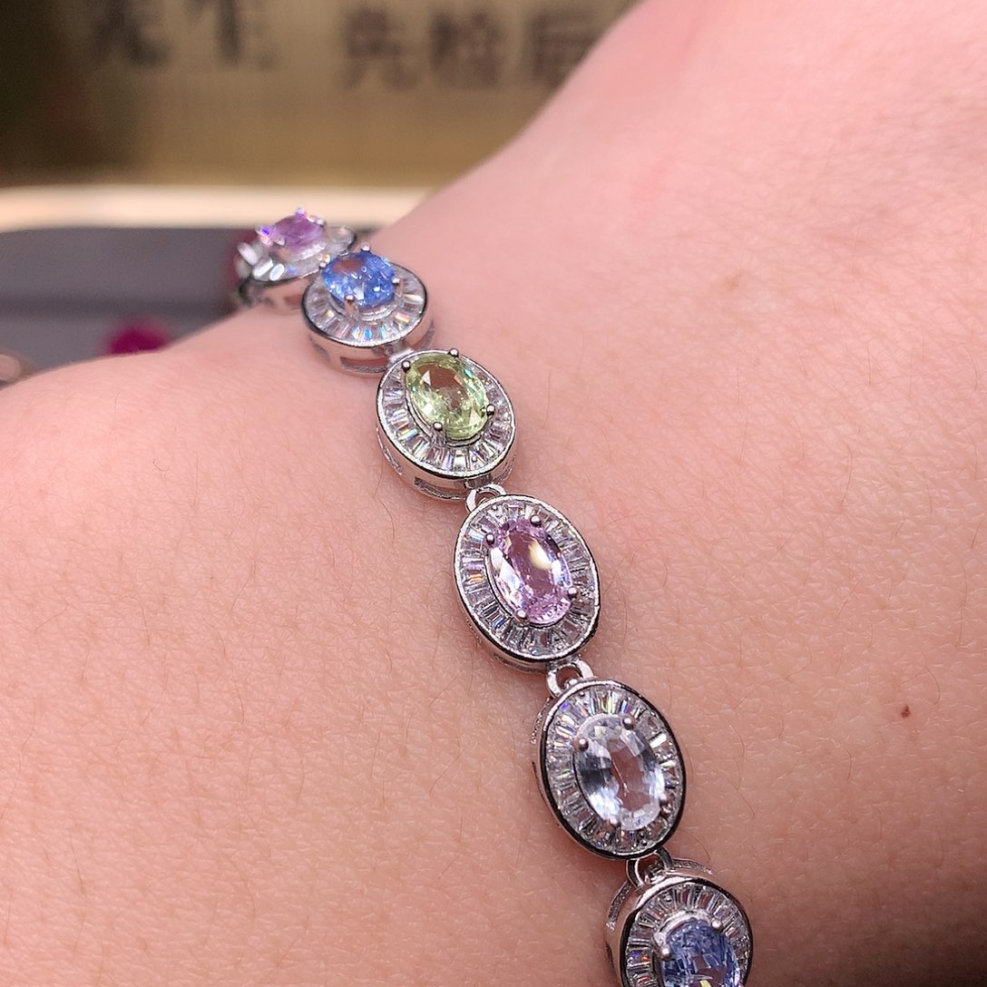 蓝宝石手链银S925镶嵌
