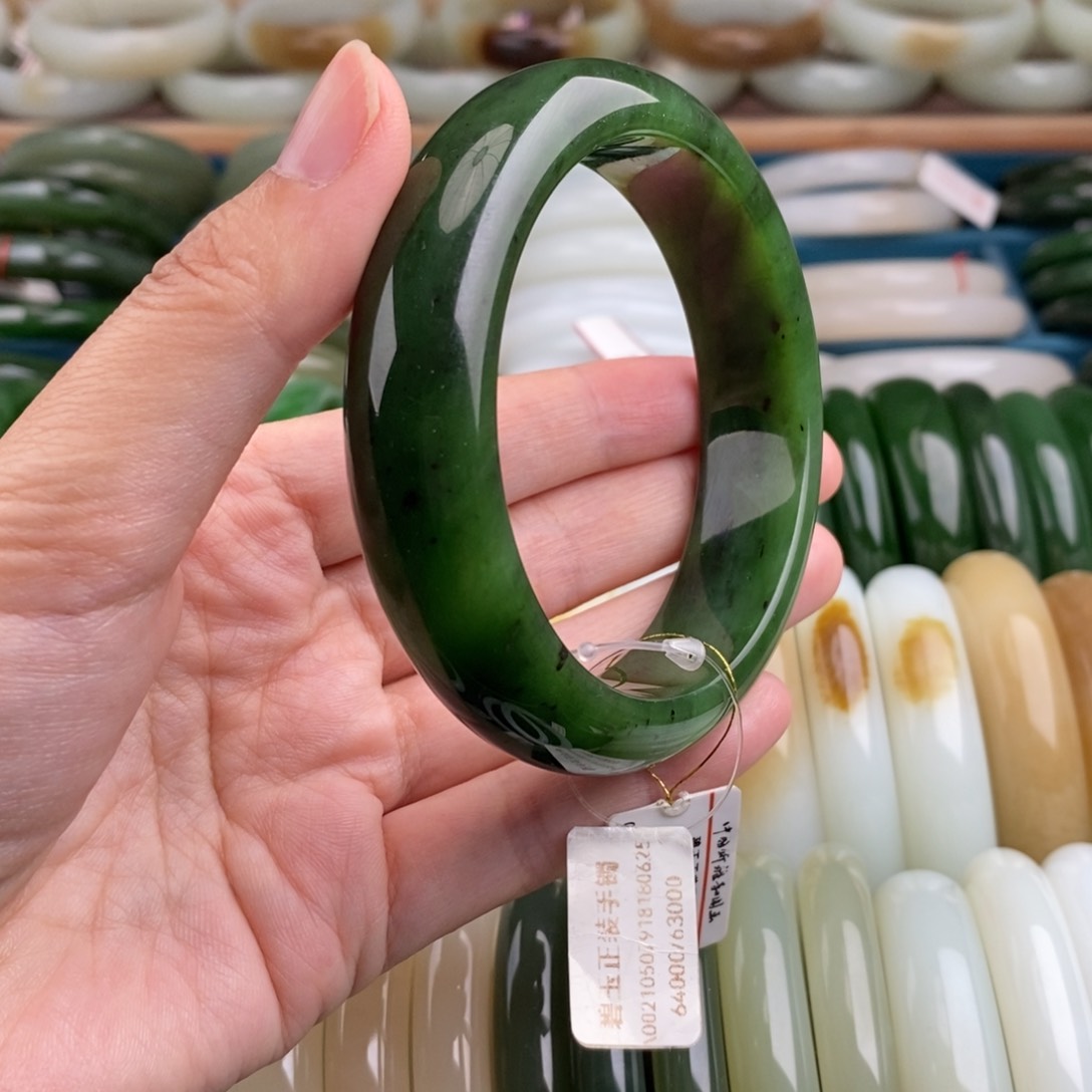 和田玉手镯未镶嵌和田玉碧玉正装手镯宽版6263