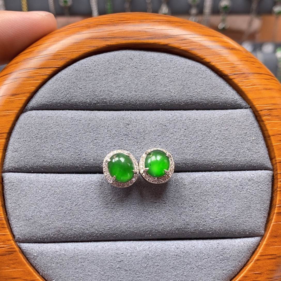 翡翠颈饰银S925镶嵌墨*翡翠耳钉