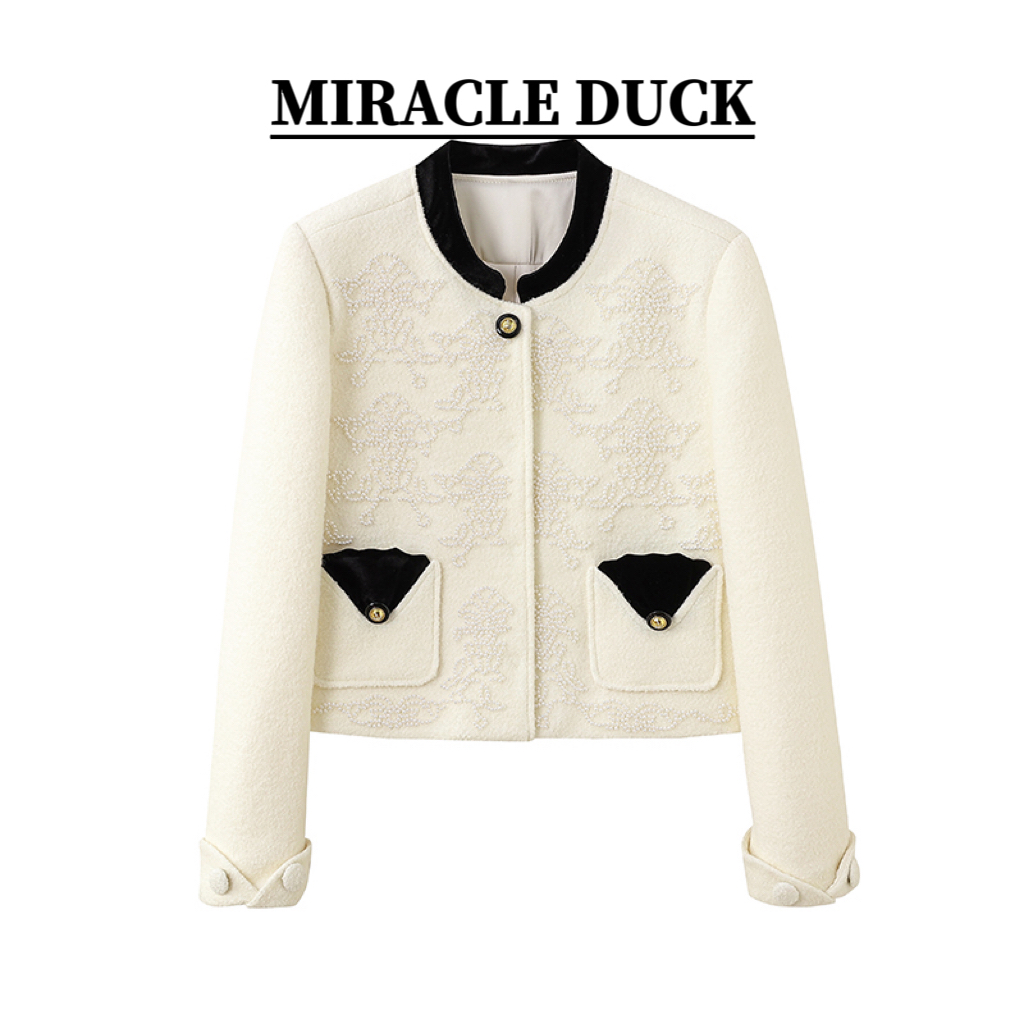 【巴黎雪影】冬季短外套羊驼香风绣花女装名媛女休闲小香风C1966