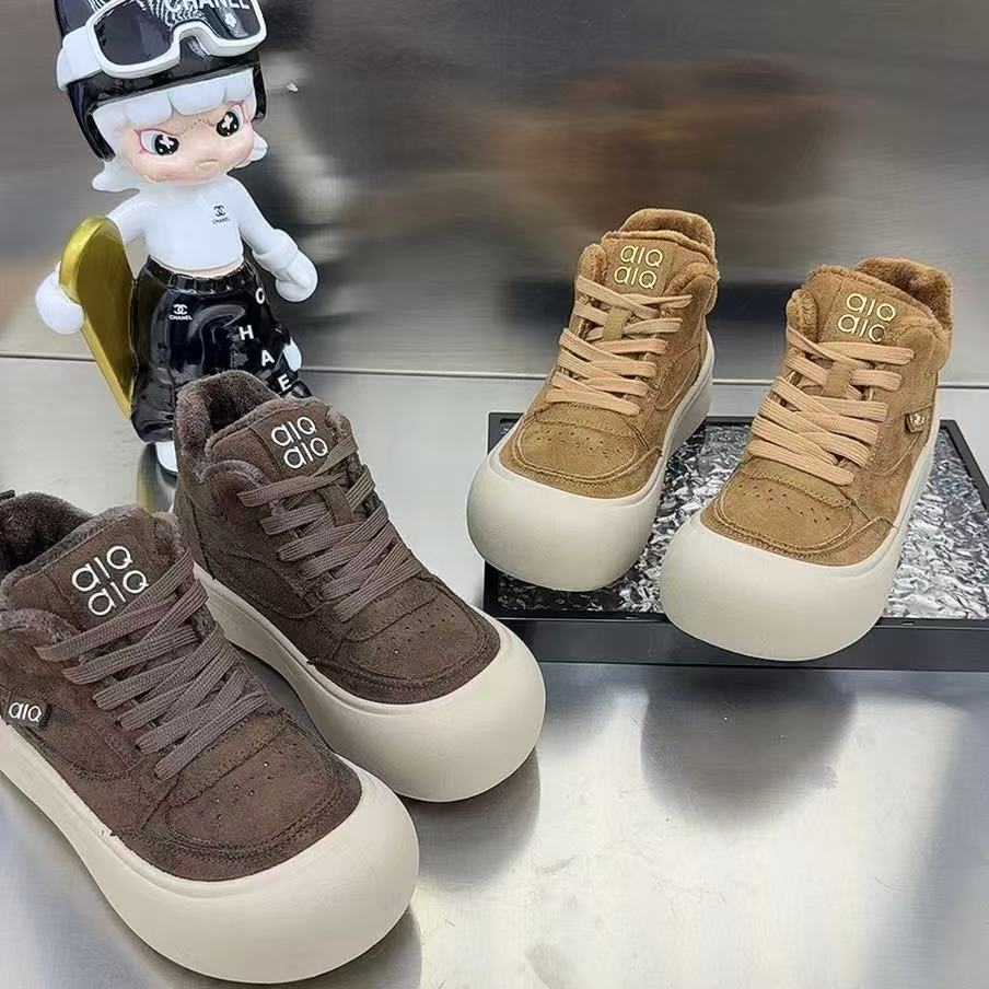 999-9高帮鞋增高胶粘厚款秋季圆头中跟休闲风