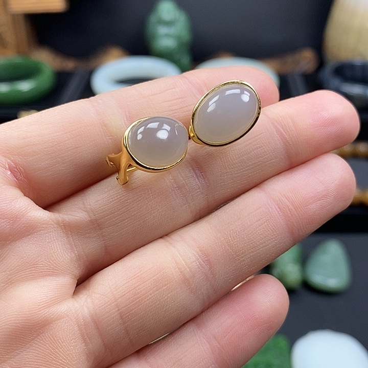 和田玉耳饰银S925镶嵌