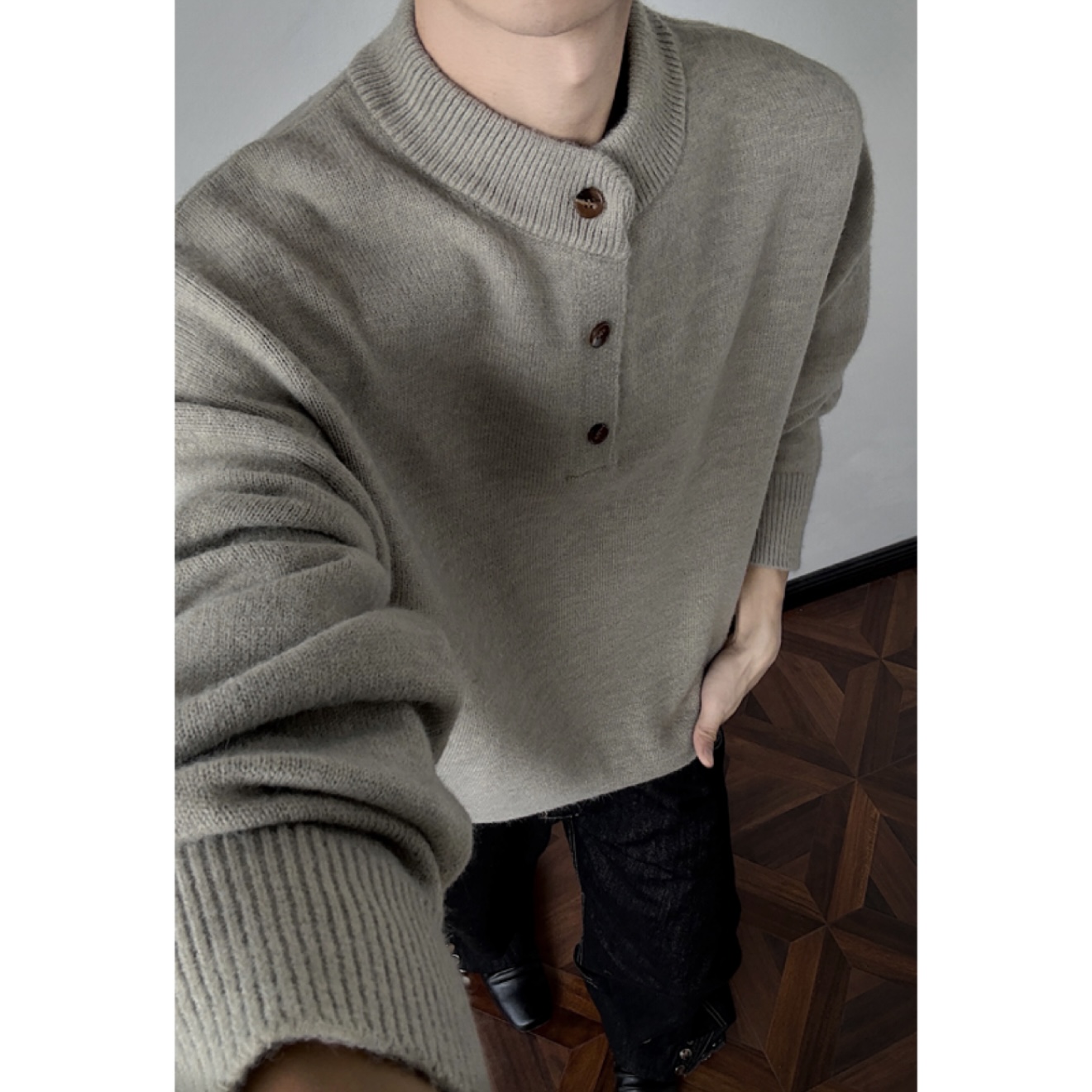 7Links丨设计感复古纯色亨利领毛衣高级感休闲百搭针织衫上衣