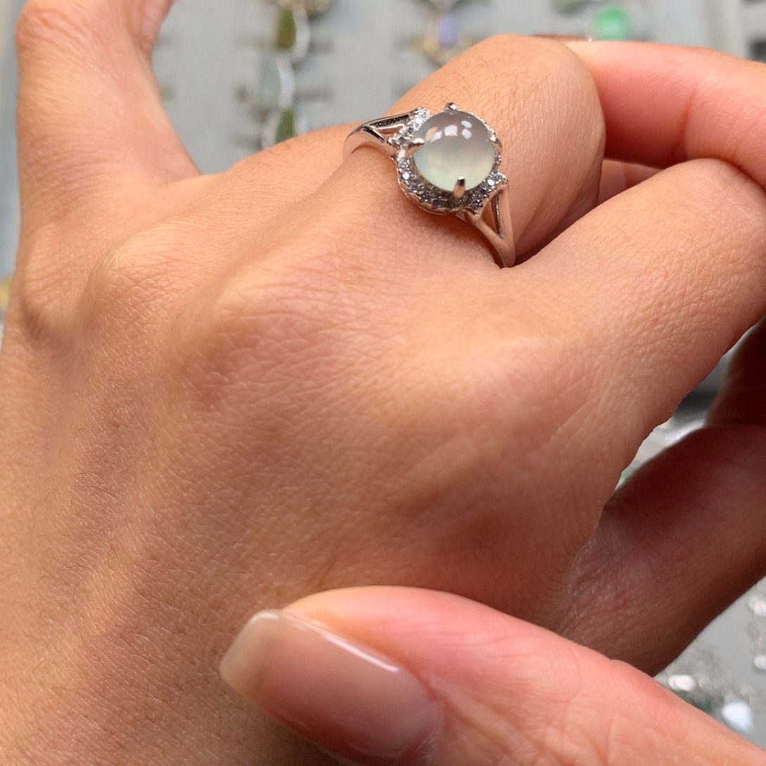 翡翠银S925镶嵌戒指戒指