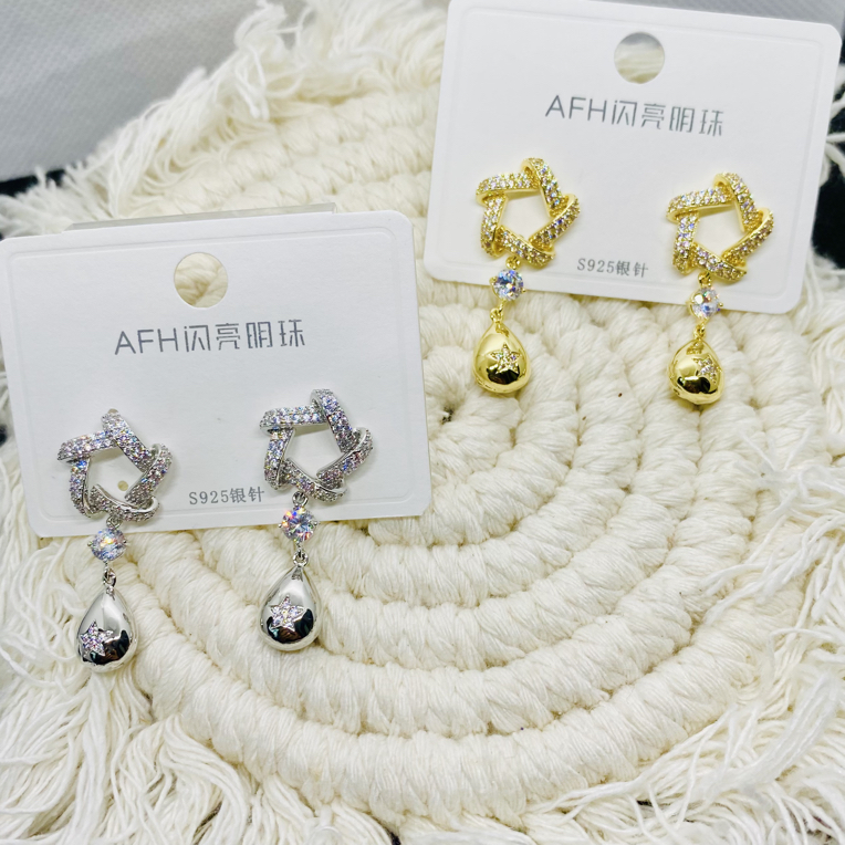 铜合金仿水晶耳饰 轻奢精致时尚直气质日常百搭耳钉（金银需备注）