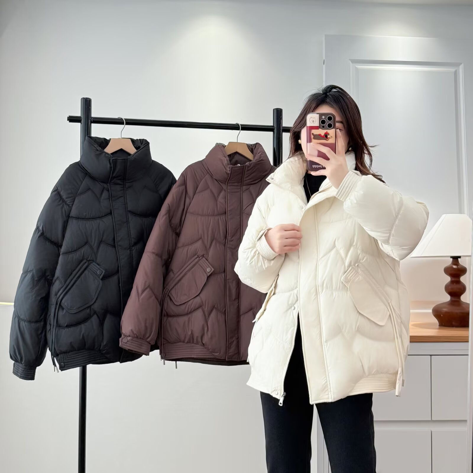 卡洛町大码女装冬季新款百搭宽松休闲纯色简约中长款棉衣2667