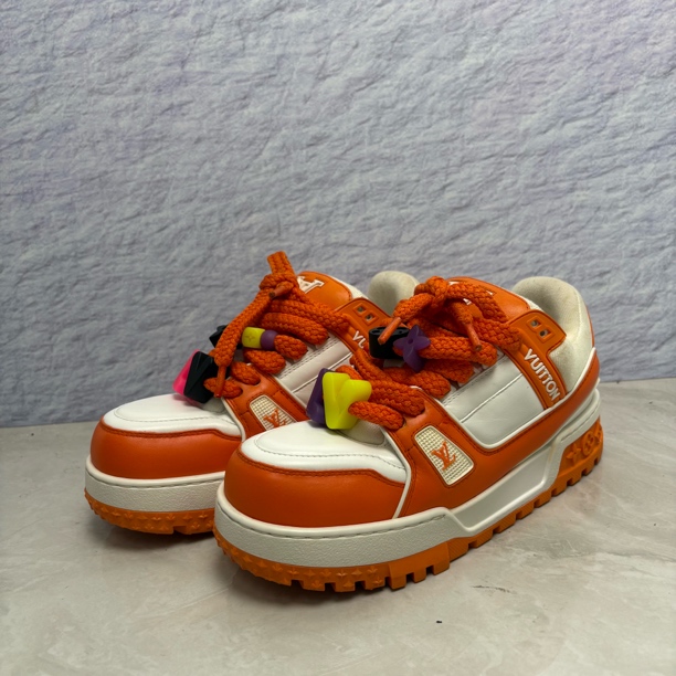 99新 LouisVuitton/路易威登 39.5码 Trainer 白橙胖丁 板鞋