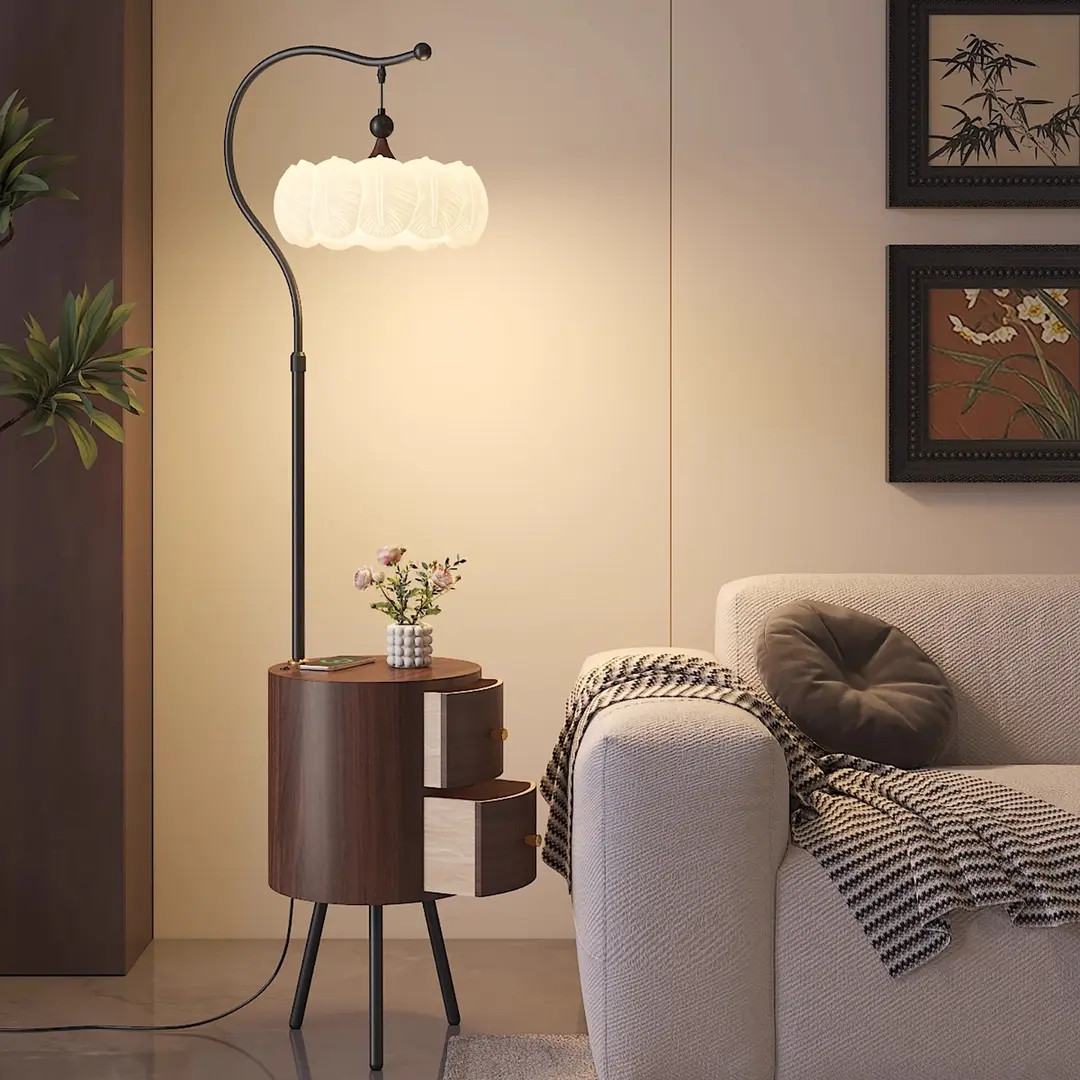 法式北欧复古中古风落地灯客厅沙发边护眼灯卧室置物床头柜一体灯