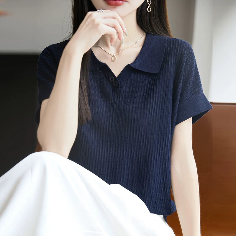 夏季显瘦翻领短袖时尚休闲百搭宽松气质莱赛尔天丝上衣