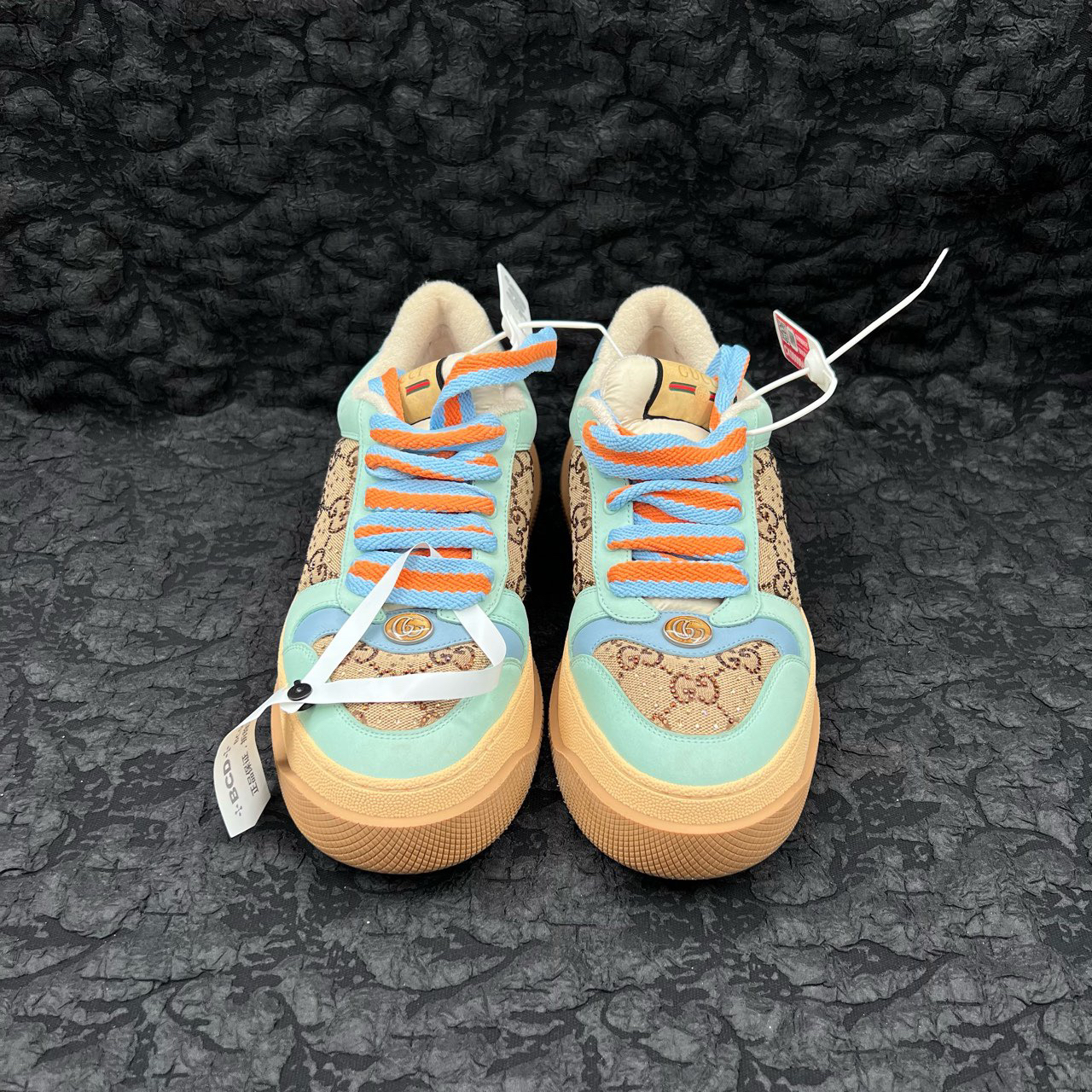 GUCCI 古驰 Screener 棕色双G水钻老花胖丁板鞋 38.5码/95新/无配
