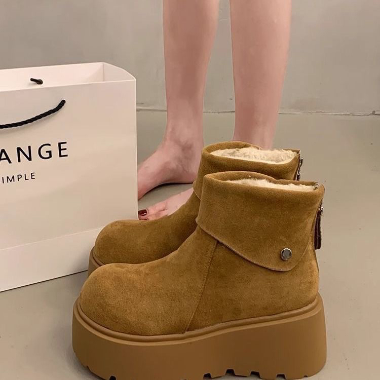雪地靴厚底增高秋冬季新款加绒加厚小个子保暖女短靴