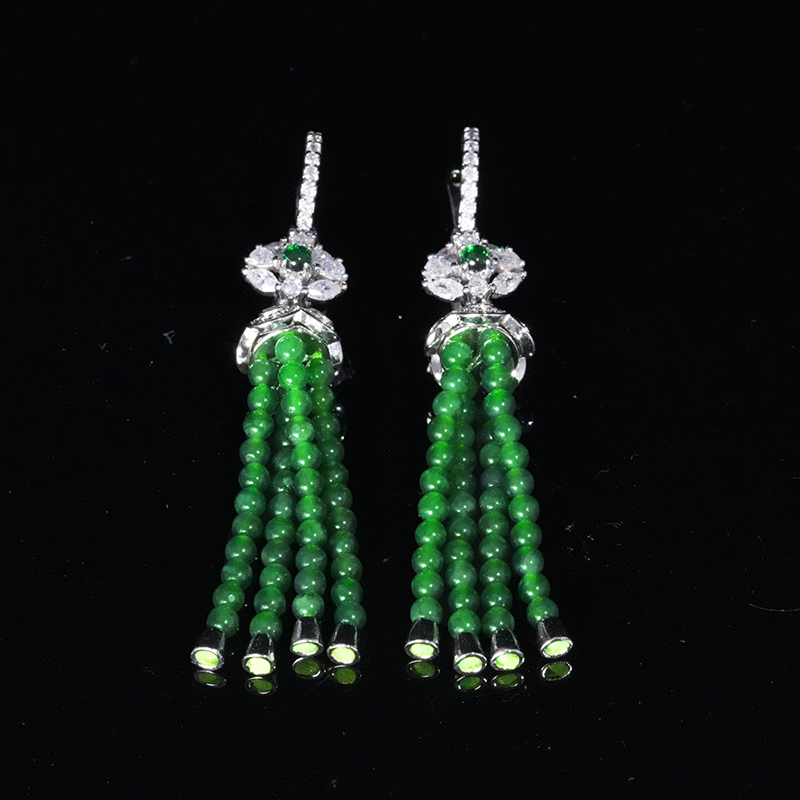 【小胖翡翠】天然翡翠小米珠两用耳饰吊坠满绿轻奢日常款-多样性发1